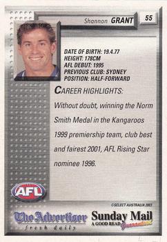 2003 Select The Advertiser-Sunday Mail AFL #55 Shannon Grant Back